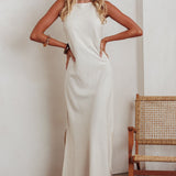 Gracie Halter Tied Back Maxi Dress Oatmeal