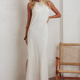 Gracie Halter Tied Back Maxi Dress Oatmeal