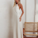Gracie Halter Tied Back Maxi Dress Oatmeal