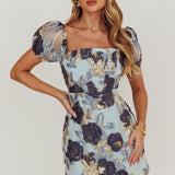 Love To Dream Puff Sleeves Mini Dress Blue