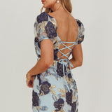 Love To Dream Puff Sleeves Mini Dress Blue