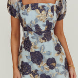 Love To Dream Puff Sleeves Mini Dress Blue