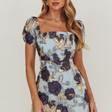 Love To Dream Puff Sleeves Mini Dress Blue