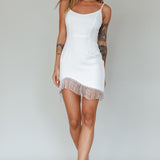 Matchmaker Diamante Fringe Mini Dress White