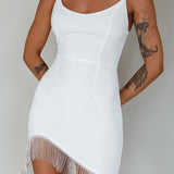 Matchmaker Diamante Fringe Mini Dress White