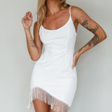 Matchmaker Diamante Fringe Mini Dress White