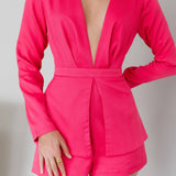 Ennis Long Sleeve Structured Romper Pink