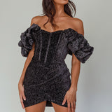 So Famous Off-Shoulder Mini Dress Black