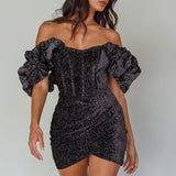 So Famous Off-Shoulder Mini Dress Black