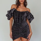 So Famous Off-Shoulder Mini Dress Black