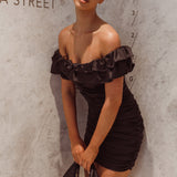 Carinne Off-Shoulder Ruched Mini Dress Black