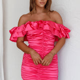 Carinne Off-Shoulder Ruched Mini Dress Doll Pink