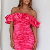 Carinne Off-Shoulder Ruched Mini Dress Doll Pink