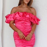 Carinne Off-Shoulder Ruched Mini Dress Doll Pink