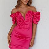 Kayleigh Off-Shoulder Puff Neckline Mini Dress Berry
