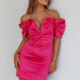 Kayleigh Off-Shoulder Puff Neckline Mini Dress Berry