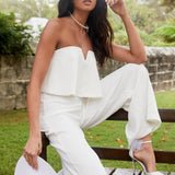 Butterfly Kiss Strapless Jumpsuit Off White