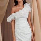 Hollyn One-Shoulder Ruffle Mini Dress White