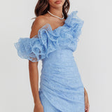 Hollyn One-Shoulder Ruffle Mini Dress Baby Blue