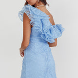 Hollyn One-Shoulder Ruffle Mini Dress Baby Blue