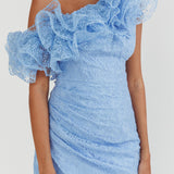 Hollyn One-Shoulder Ruffle Mini Dress Baby Blue