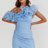 Hollyn One-Shoulder Ruffle Mini Dress Baby Blue
