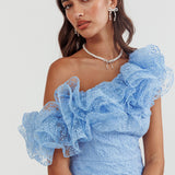 Hollyn One-Shoulder Ruffle Mini Dress Baby Blue