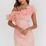 Hollyn One-Shoulder Ruffle Mini Dress Blush