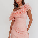 Hollyn One-Shoulder Ruffle Mini Dress Blush