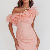 Hollyn One-Shoulder Ruffle Mini Dress Blush