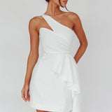 Lilleth One Shoulder Frill Feature Mini Dress White