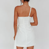 Lilleth One Shoulder Frill Feature Mini Dress White