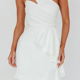 Lilleth One Shoulder Frill Feature Mini Dress White
