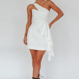 Lilleth One Shoulder Frill Feature Mini Dress White