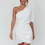 Lironne One Shoulder Mini Dress Off White
