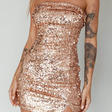 Drive Me Crazy Sequin Mini Dress Rose Gold