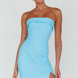 Jordi Foldover Neckline Mini Dress Aqua Blue