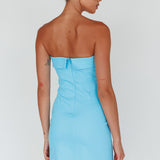 Jordi Foldover Neckline Mini Dress Aqua Blue