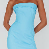 Jordi Foldover Neckline Mini Dress Aqua Blue