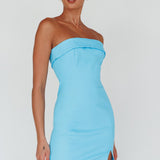 Jordi Foldover Neckline Mini Dress Aqua Blue