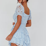 Tayah Tiered Lace Mini Dress Light Blue