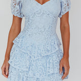 Tayah Tiered Lace Mini Dress Light Blue