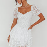 Tayah Tiered Lace Mini Dress Off White