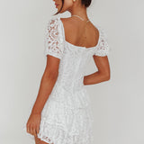 Tayah Tiered Lace Mini Dress Off White