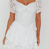 Tayah Tiered Lace Mini Dress Off White
