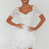 Tayah Tiered Lace Mini Dress Off White