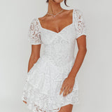 Tayah Tiered Lace Mini Dress Off White