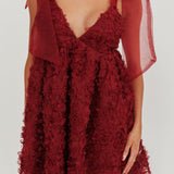 Lisette Tied Shoulder Embellished Mini Dress Wine