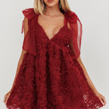 Lisette Tied Shoulder Embellished Mini Dress Wine