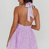 Lovelle Halter Neck Rosette Mini Dress Lavender